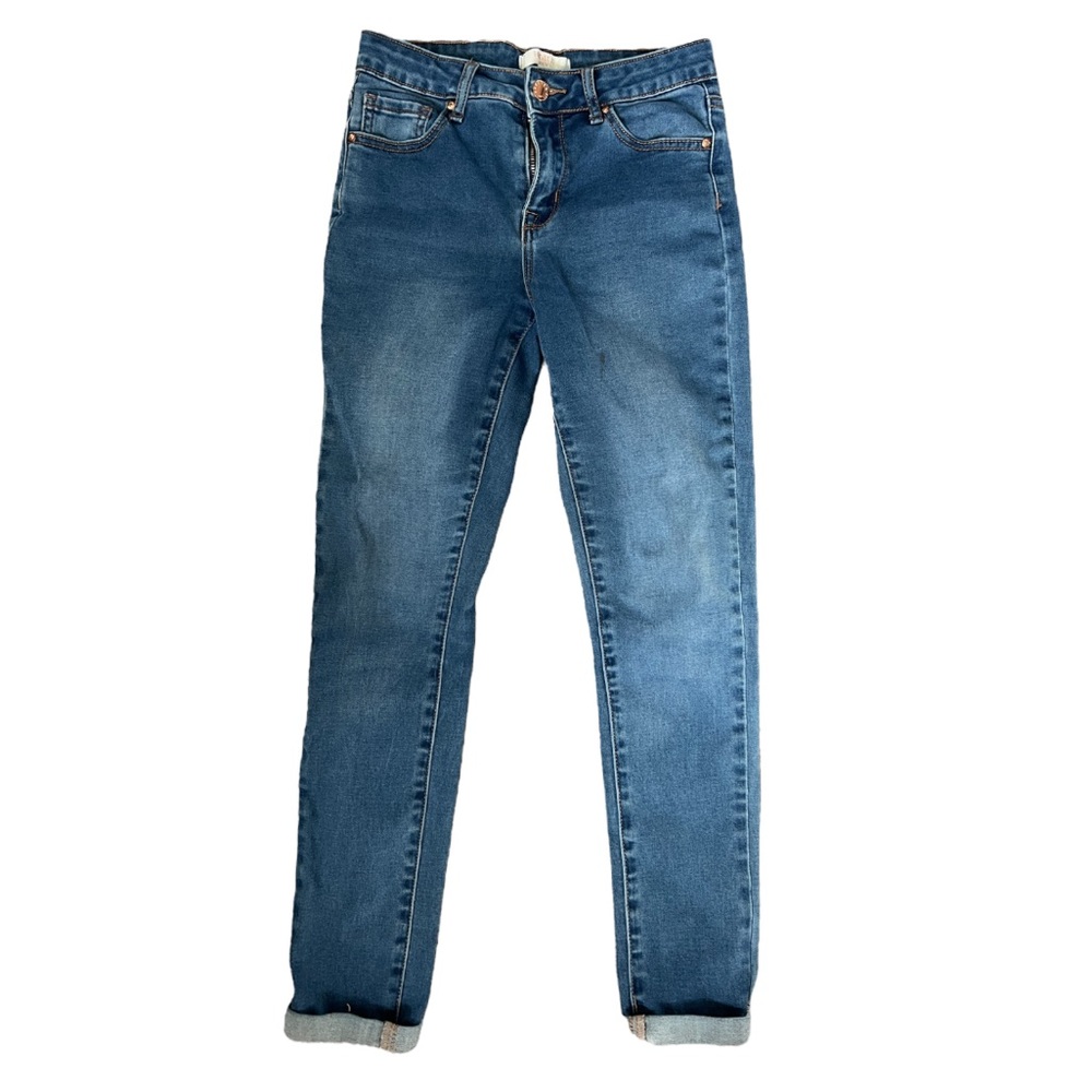 Forever 21 Medium Wash Cuffed Skinny Stretch Jeans